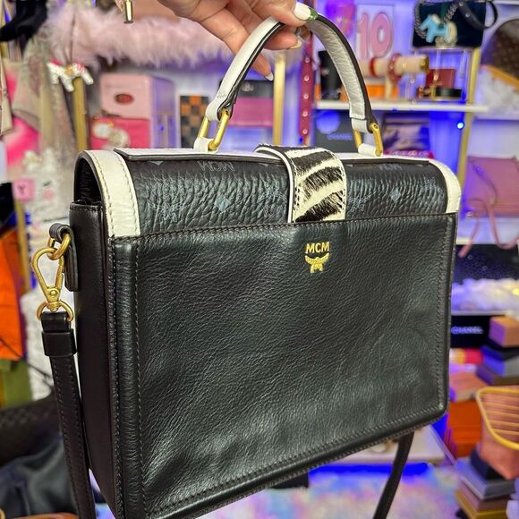 MCM Calfhair Zebra print Calf Skin Visetos Little Veronika Satchel Black Crossbo - Picture 4 of 16